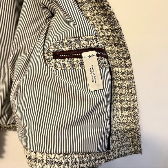 J. Crew Gray Cream Tweed Cropped Jacket Blazer w/ Pockets Fringe Trim - Picture 9 of 10